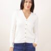 CARDIGAN SCOLLO A V CON BOTTONCINI DORATI - Cream, TU