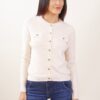 CARDIGAN SCOLLO ROTONDO CON BOTTONCINI DORATI - Beige, TU