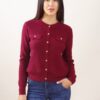 CARDIGAN SCOLLO ROTONDO CON BOTTONCINI DORATI - Bordeaux, TU