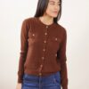 CARDIGAN SCOLLO ROTONDO CON BOTTONCINI DORATI - Dark Brown, TU