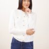 CARDIGAN SCOLLO ROTONDO CON BOTTONCINI DORATI - Panna, TU