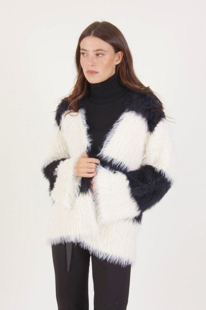 STRIPED FUR EFFECT CARDIGAN  