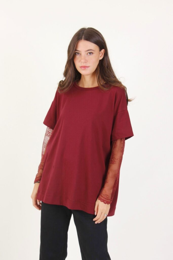 T-SHIRT CON MANICHE IN PIZZO 