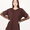 T-SHIRT CON MANICHE IN PIZZO - Dark Brown, TU