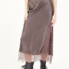 GONNA IN RASO CON PIZZO - Dark Brown, TU