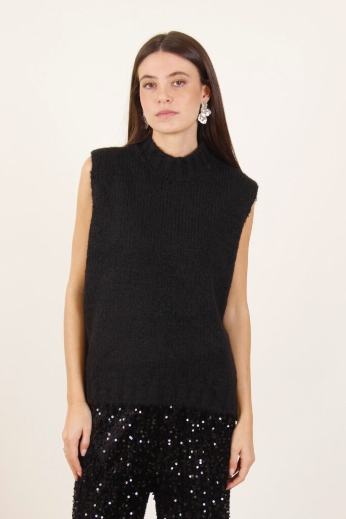 GILET OVERSIZE CON DETTAGLI A  COSTE - Nero, TU 