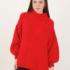 MAGLIONE A COLLO ALTO CON MANICHE A PALLONCINO - Rosso, TU