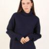 MAGLIA A COLLO ALTO TEXTURE QUADRI - Blu, TU