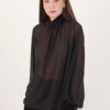 BLUSA CON COLLETTO E POLSINI IN VELLUTO - Black, TU