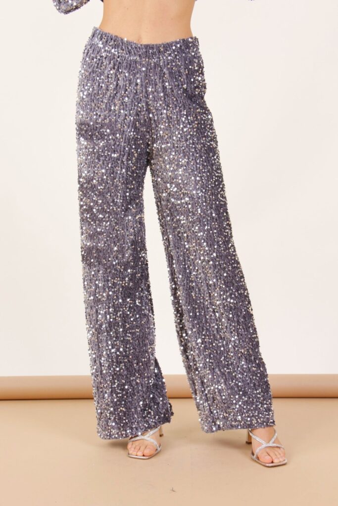 PANTALONI IN CINIGLIA CON PAILLETTES - Grigio, TU 