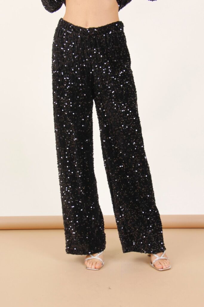 PANTALONI IN CINIGLIA CON PAILLETTES - Nero, TU 