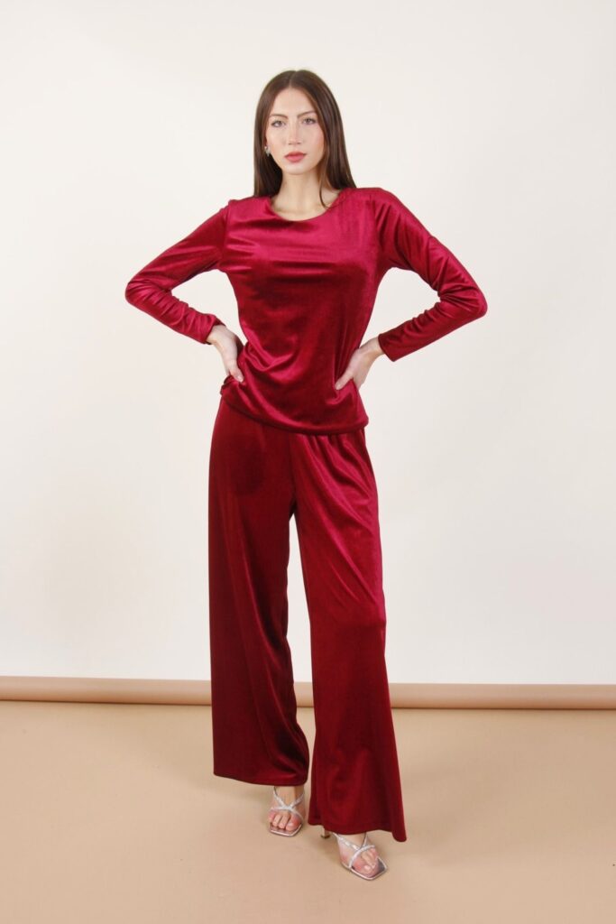 VELVET PALAZZO PANTS WITH ELASTIC WAISTBAND 