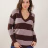 MAGLIONE OVERSIZE CON SCOLLO A V E PAILLETTES - Dark Brown, TU