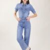 TUTA IN DENIM A MANICHE CORTE - Blu light jeans, XS