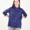 CAMICIA SATIN CON COLLETTO ALLA COREANA E MANICHE ARROTOLABILI - Marine, M