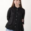 CAMICIA SATIN CON COLLETTO ALLA COREANA E MANICHE ARROTOLABILI - Black, M