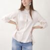 CAMICIA SATIN CON COLLETTO ALLA COREANA E MANICHE ARROTOLABILI - Vaniglia, S