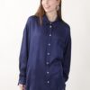 CAMICIA IN SATIN CON COLLETTO CLASSICO E TASCA FRONTALE - Marine, TU