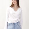 BLUSA BODY SCOLLO A CASCATA IN TESSUTO SATINATO - Milk, TU