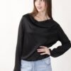 BLUSA BODY SCOLLO A CASCATA IN TESSUTO SATINATO - Black, TU