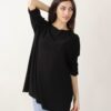 MAGLIA CON MANICHE A 3/4 E POLSI A COSTINE - Black, TU