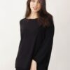 MAGLIA A MANICHE LUNGHE CON SCOLLO RIFINITO - Black, TU