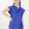 BLUSA SATIN MANICHE CORTE CON SCOLLO A CASCATA - Blu royal, TU