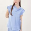 BLUSA SATIN MANICHE CORTE CON SCOLLO A CASCATA - Sky blue, TU