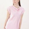 BLUSA SATIN MANICHE CORTE CON SCOLLO A CASCATA - Rose, TU