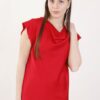 BLUSA SATIN MANICHE CORTE CON SCOLLO A CASCATA - Rosso, TU