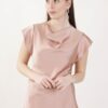 BLUSA SATIN MANICHE CORTE CON SCOLLO A CASCATA - Sabbia, TU