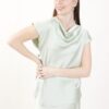 BLUSA SATIN MANICHE CORTE CON SCOLLO A CASCATA - Salvia, TU