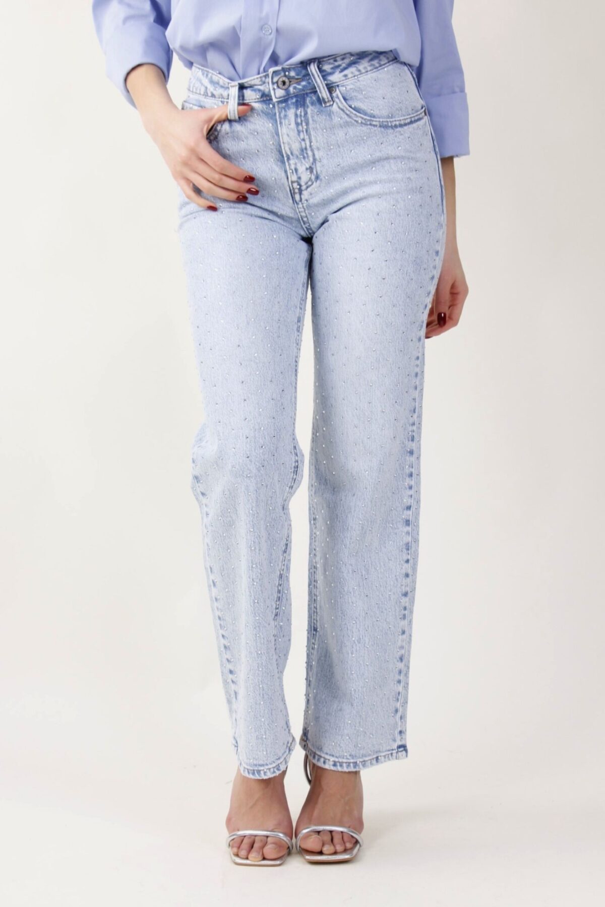 JEANS A GAMBA DRITTA CON STRASS