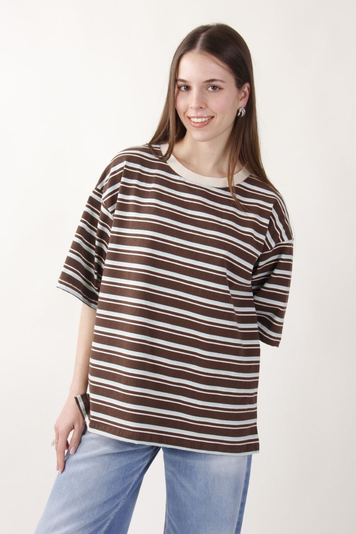 MAGLIA A MANICHE CORTE OVERSIZE A RIGHE