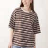 MAGLIA A MANICHE CORTE OVERSIZE A RIGHE - Moka, TU