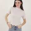 MAGLIA A MANICHE CORTE A COSTINE - Beige, TU