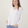 MAGLIA ASIMMETRICA A MANICHE LUNGHE SCOLLO A V - White, TU