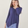 MAGLIA ASIMMETRICA A MANICHE LUNGHE SCOLLO A V - Blue, TU