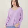 MAGLIA ASIMMETRICA A MANICHE LUNGHE SCOLLO A V - Lilac, TU