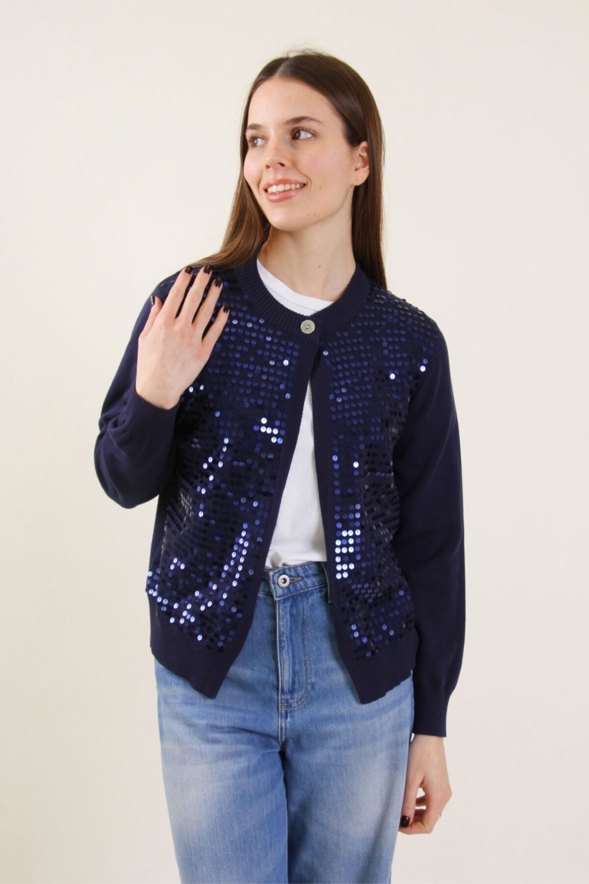 CARDIGAN IN PURO COTONE CON PAILLETTES