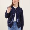 CARDIGAN IN PURO COTONE CON PAILLETTES - Blue, TU