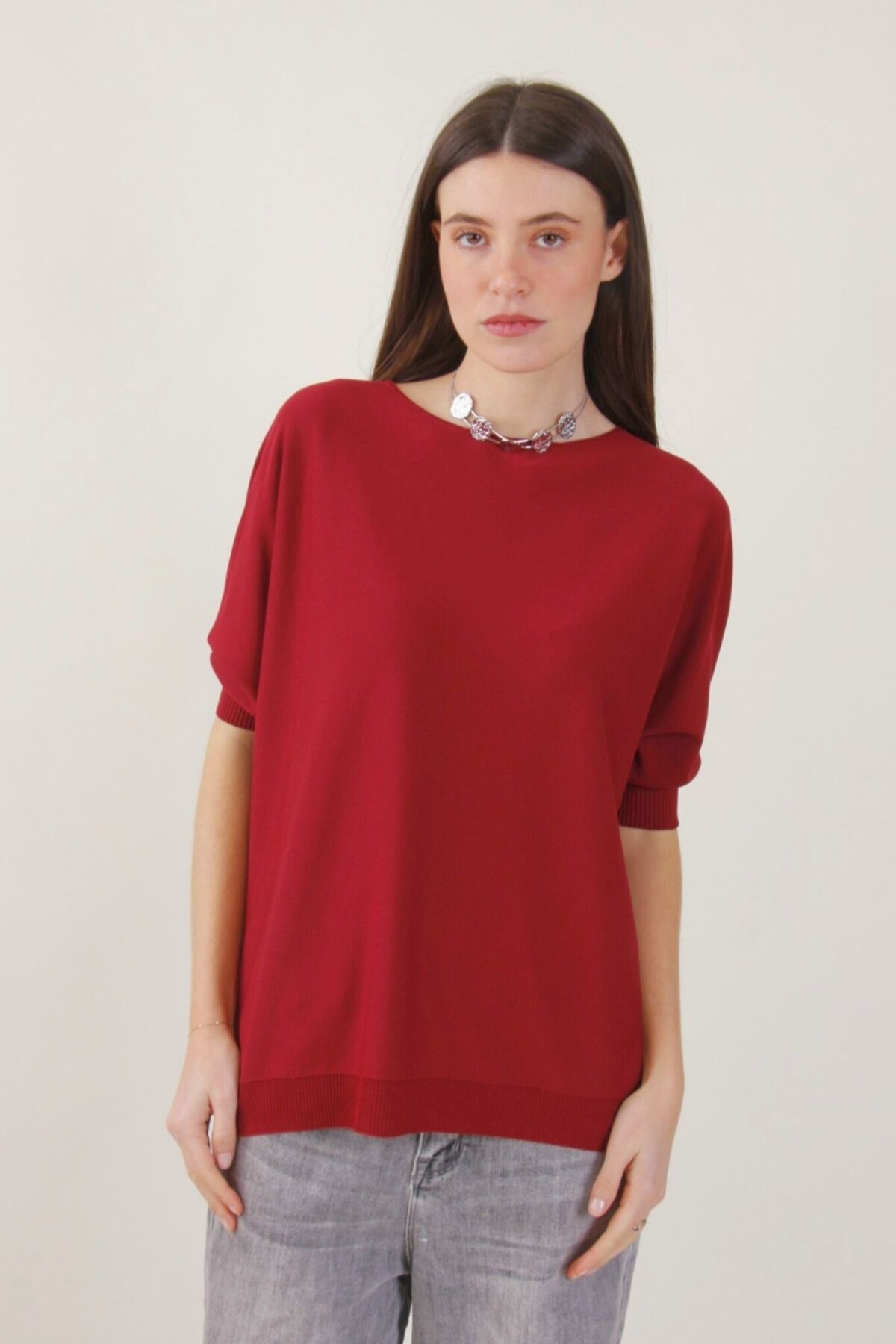 MAGLIA OVERSIZE MANICHE CORTE CON ORLI A COSTINE