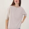 MAGLIA OVERSIZE MANICHE CORTE CON ORLI A COSTINE - Beige, TU