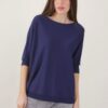 MAGLIA OVERSIZE MANICHE CORTE CON ORLI A COSTINE - Blu, TU