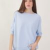 MAGLIA OVERSIZE MANICHE CORTE CON ORLI A COSTINE - Celeste, TU