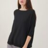 MAGLIA OVERSIZE MANICHE CORTE CON ORLI A COSTINE - Nero, TU