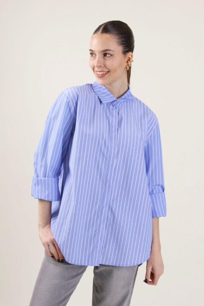 STRIPED SHIRT WITH RHINESTONES 