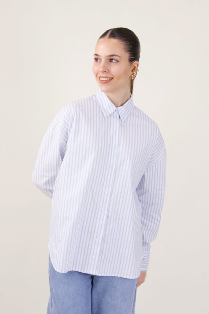 CAMICIA A RIGHE CON LUREX ARGENTO 