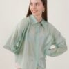 CAMICIA SEMITRASPARENTE CON STRASS - Verde, TU