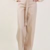 PANTALONI IN POPELINE CON CINTURA - Beige, M